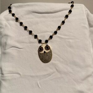 Vintage AKKAD  Gold and Black Owl Pendant Necklace